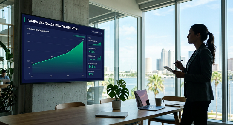 Analytics dashboard tracking growth marketing results for a Tampa Bay business