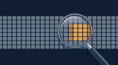 A magnifying glass over a grid of session tiles, most muted slate for single-page exits with a small amber cluster remaining.